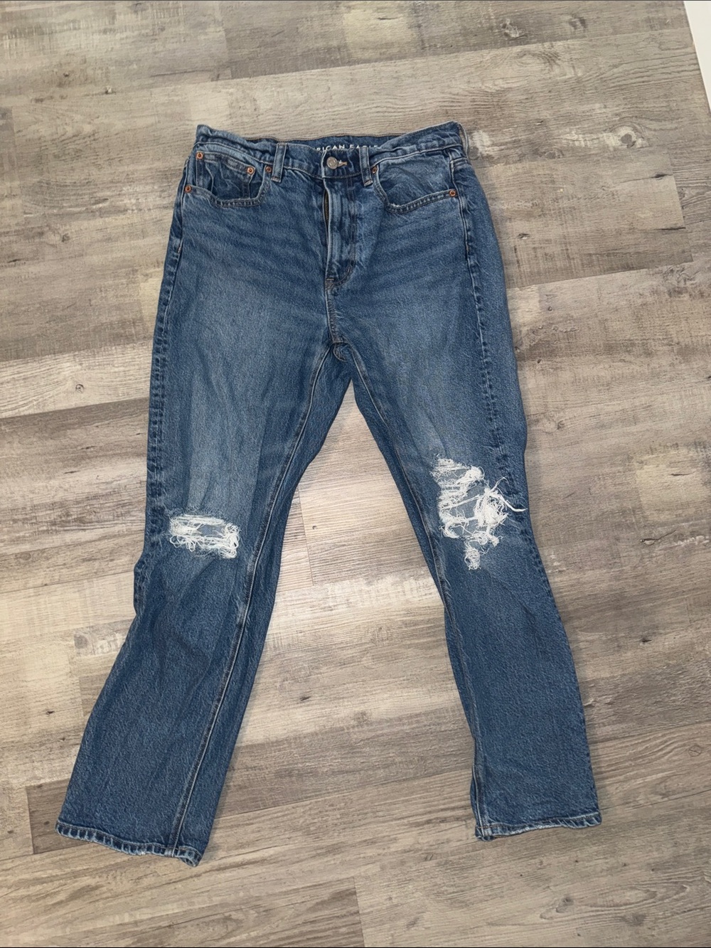 Straight Leg Distressed Blue Women's Jeans